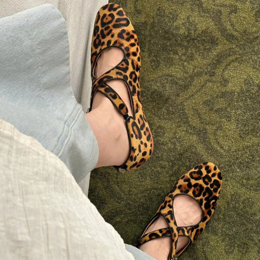 Women's Sheepskin Version Leopard Print Invisible Height Increasing Insole Cross With Women's Shoes