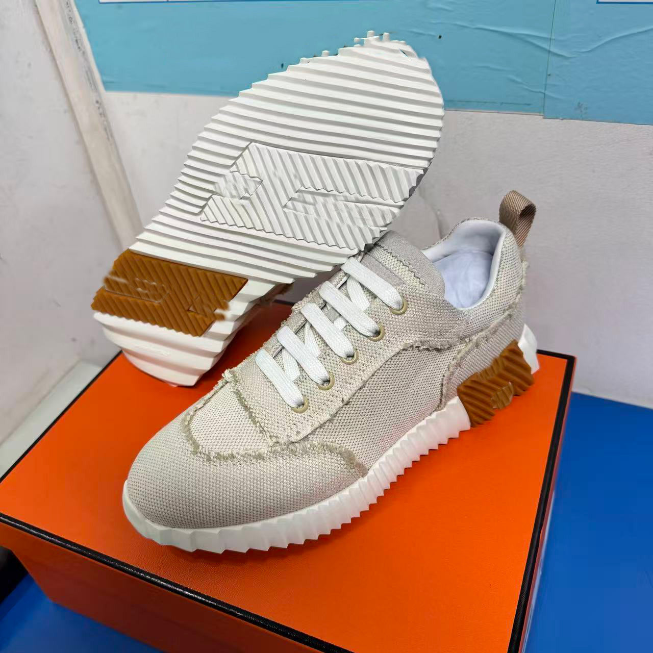 Men's Color Matching Denim Lace Up Breathable Men's Casual Shoes