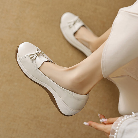 Shallow Mouth Pumps Mom Genuine Wedge Comfortable Soft Bottom Mid Heels