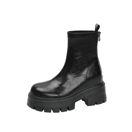 British Style Rear Zipper Martin Female Women's Leather Boots