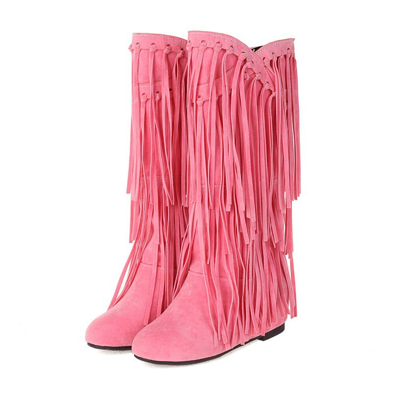 Women's Large Size Tassel Preppy Style Flat Women's Leather Boots