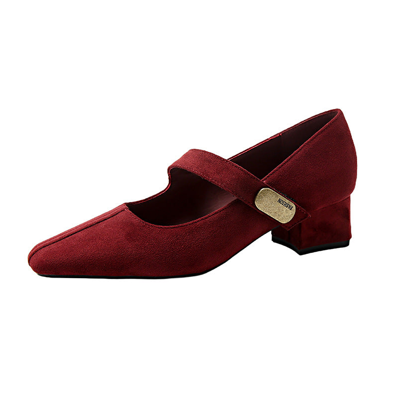 Suede Strap Mary Jane Autumn Square Women's Shoes