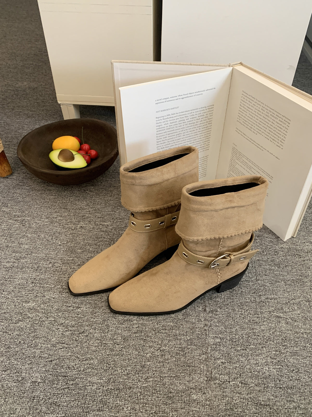 Women's Knight Vintage Suede Northwest Style Cowboy Square Toe Chunky Women's Leather Boots