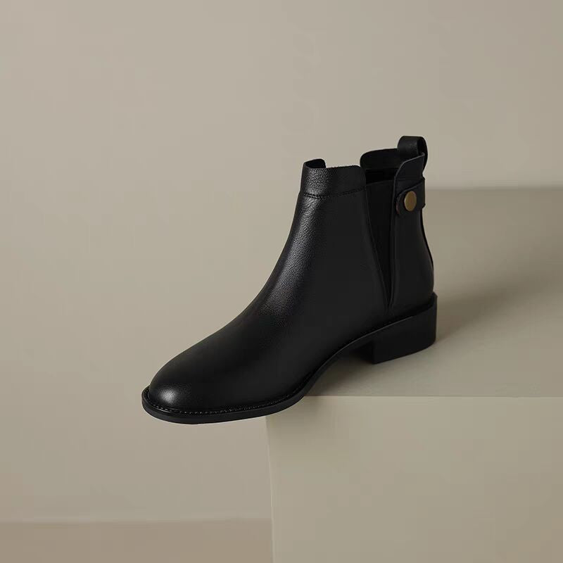 Women's Chelsea Booties Retro Ankle Round Head Plus Veet Chunky Heels