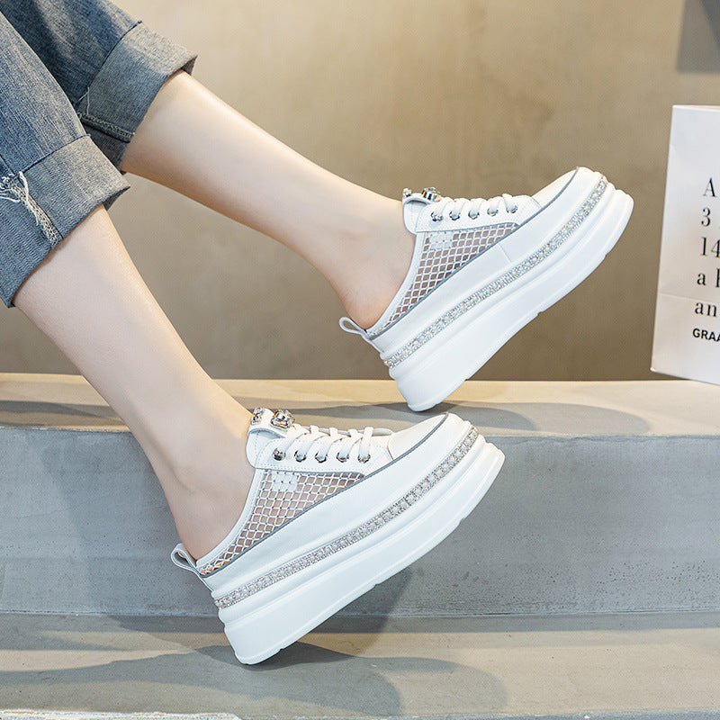Women's Closed Toe Half Summer Breathable Mesh Small Height Slippers