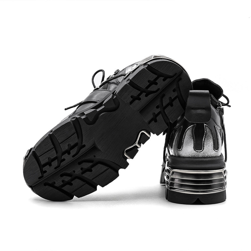 Rock Flame Trend Carving Dark Punk Metal Niche Design Women's Leather Boots