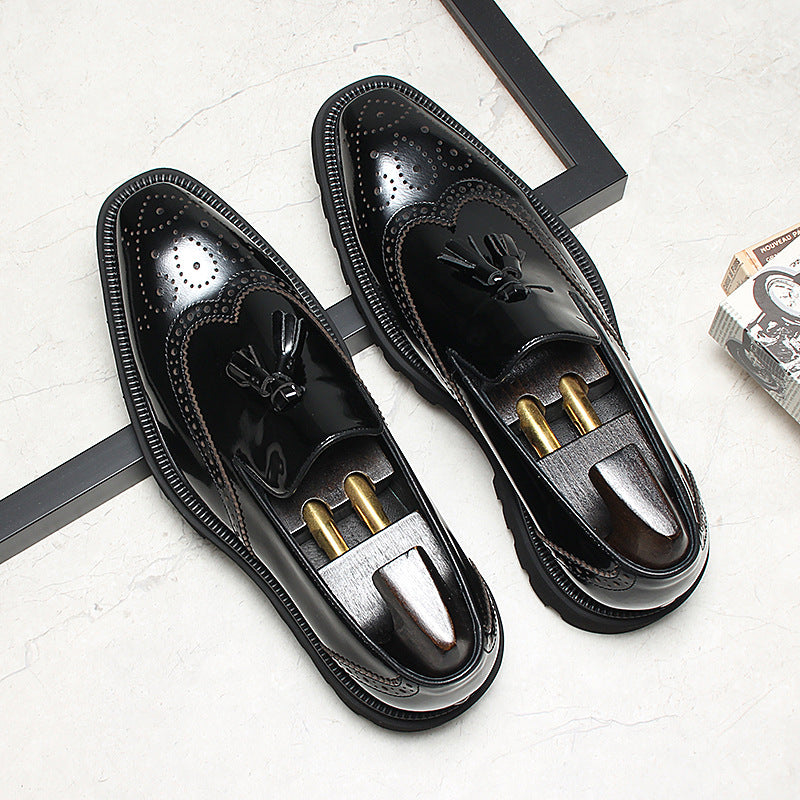 Men's Slip-on Platform Height Increasing Breathable Brogue Men's Business Leather Shoes