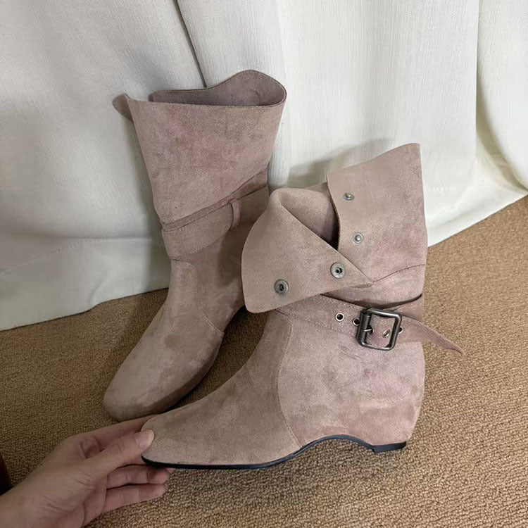Women's Design Knee-high Fashion Belt Buckle Two-way Women's Leather Boots