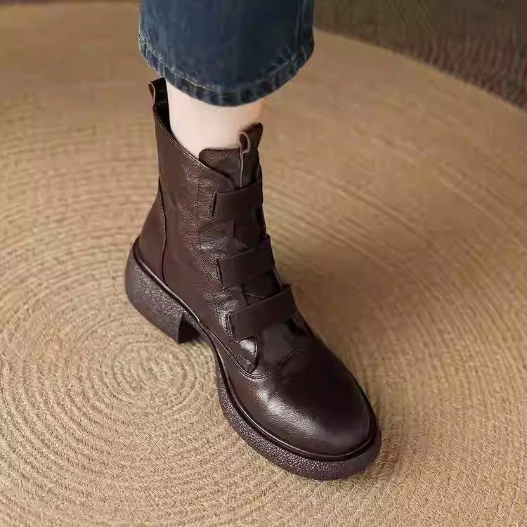 Strongly Pushed Super Beautiful Small Booties Martin Elastic Velcro Thick Women's Leather Boots