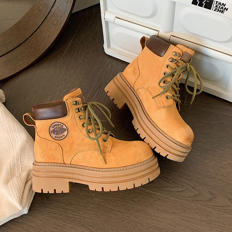 Women's Height Increasing Insole Pink Small British Style Ankle Women's Leather Boots