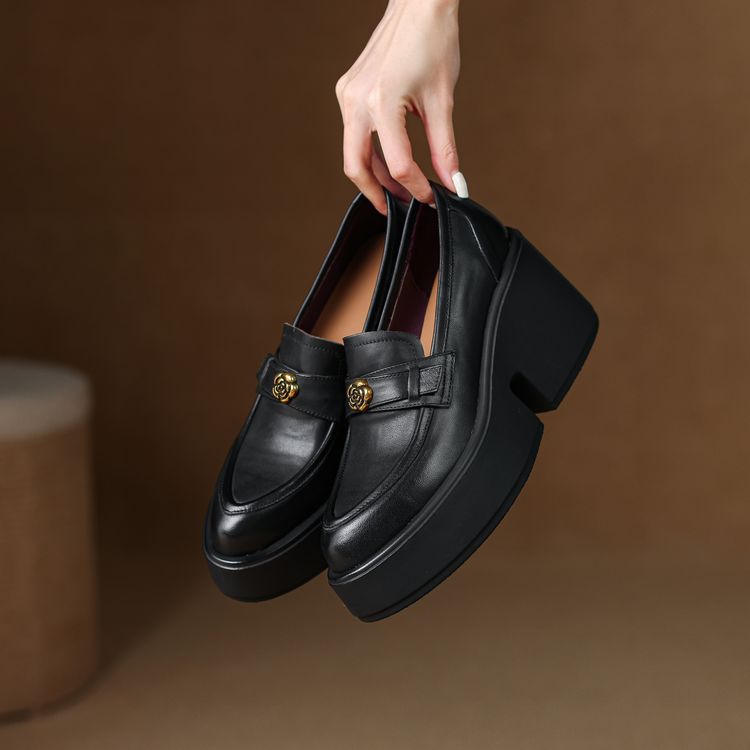 Women's High Authentic Platform Pointed Toe Camellia Wedge Loafers