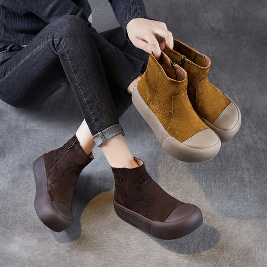 Women's Easy Matching Ankle Muffin Thick-soled British Women's Leather Boots