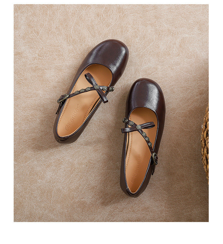Genuine French Retro Round Head Mary Women's Fashion Shoes