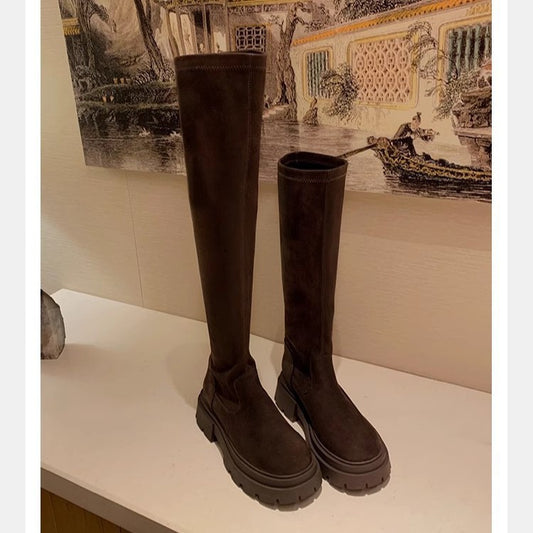 Thick Bottom Increased Leg Straight Slimming Suede High Female Boots