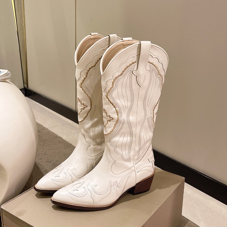 Women's Embroidered Western Cowboy Plus Size Pointed Toe Below Women's Leather Boots