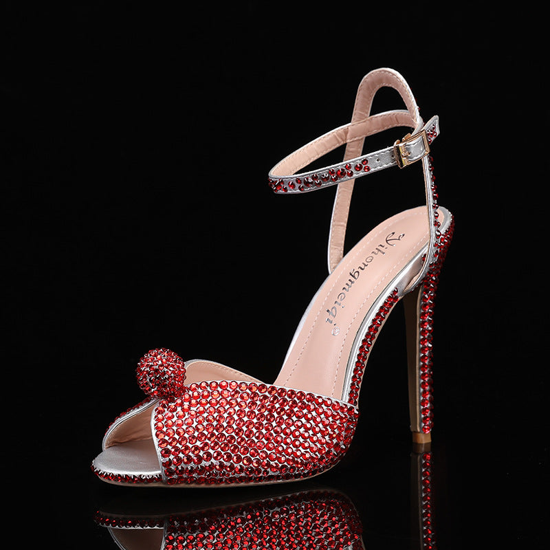 Women's Toe High Stiletto Low-cut Rhinestone Thin Women's Fashion Shoes