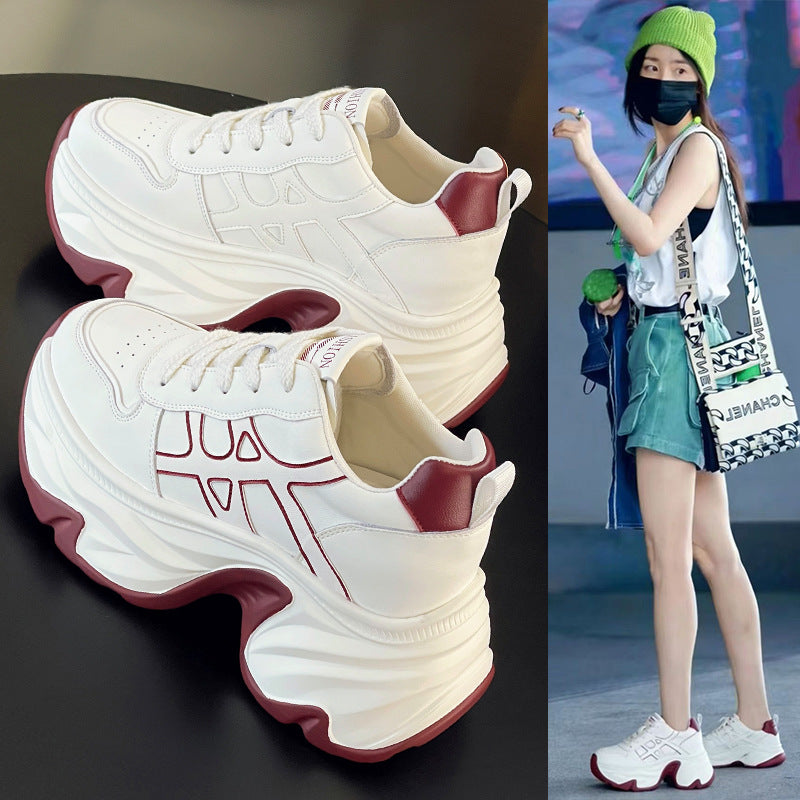 Women's Height Increasing Insole Dad Spring Thick-soled White Women's Casual Shoes