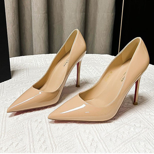 Women's Low-cut Stilettos Red High Professional Commute Patent Women's Fashion Shoes