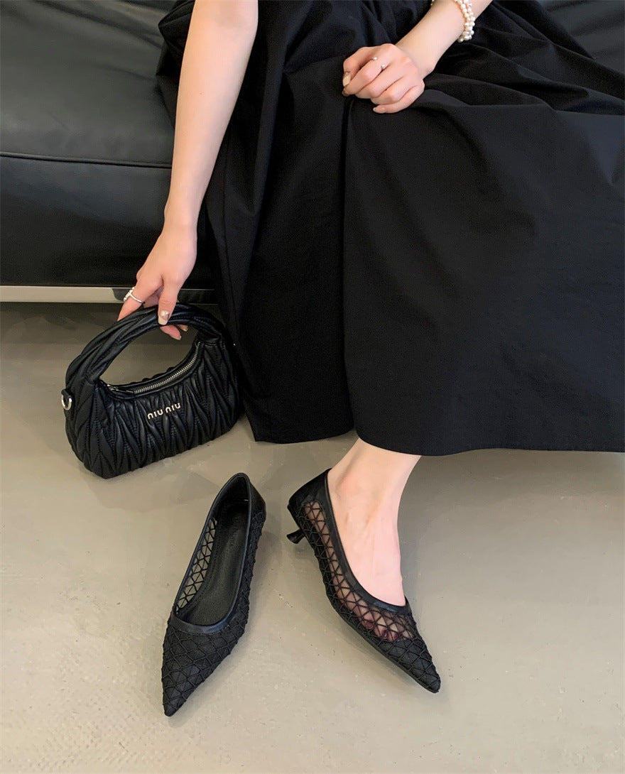 French Minority High Summer Retro Hollow Mesh Breathable Pointed Toe Women's Fashion Shoes