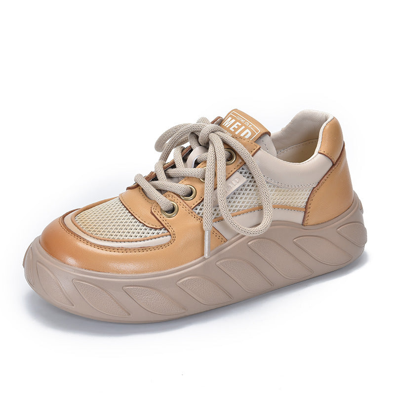 Women's Layer Cowhide Platform Breathable Mesh Genuine Men's Shoes