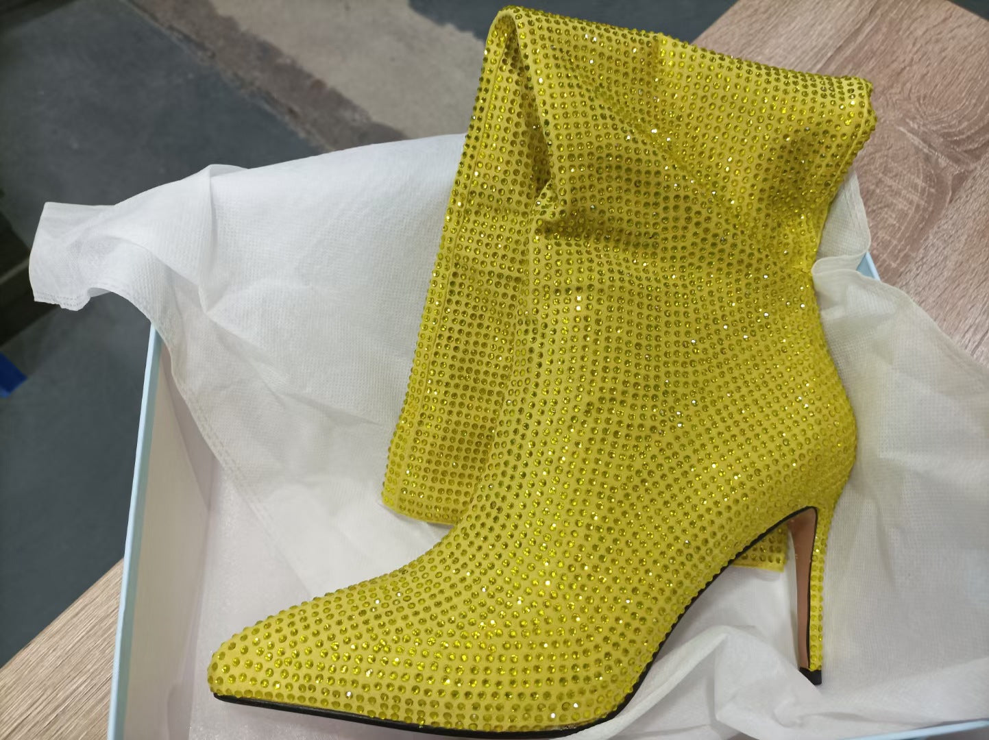 Women's Sky Rhinestone Pointed Toe Stiletto Knee-length Large Boots