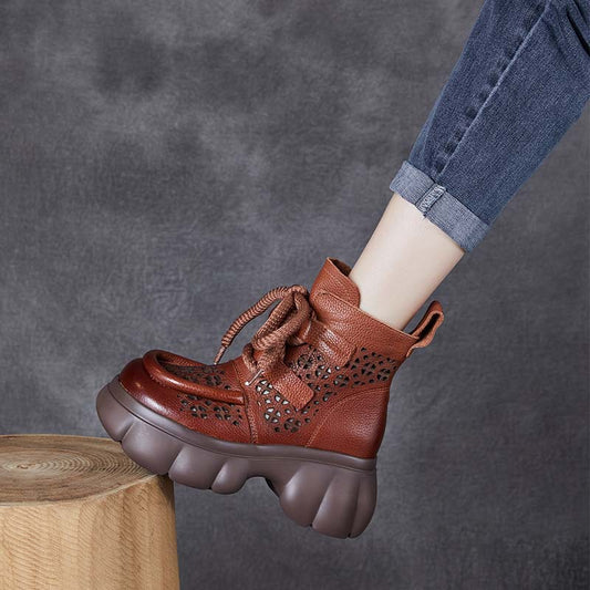 Women's Roman Retro High-heeled With Ethnic Hollow Booties Platform Sandals
