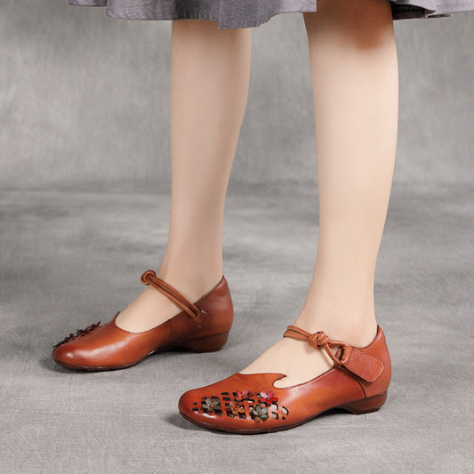 Women's & Men's Chunky Round Toe Low Retro Ethnic Women's Shoes