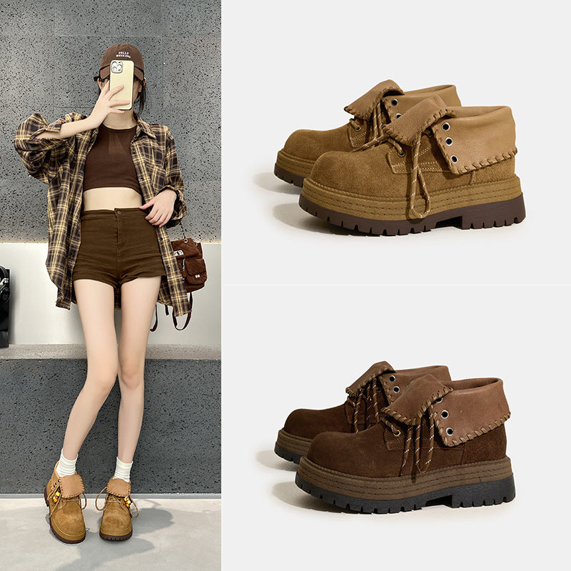 Women's Two-way Martin Autumn British Style Ankle Women's Leather Boots