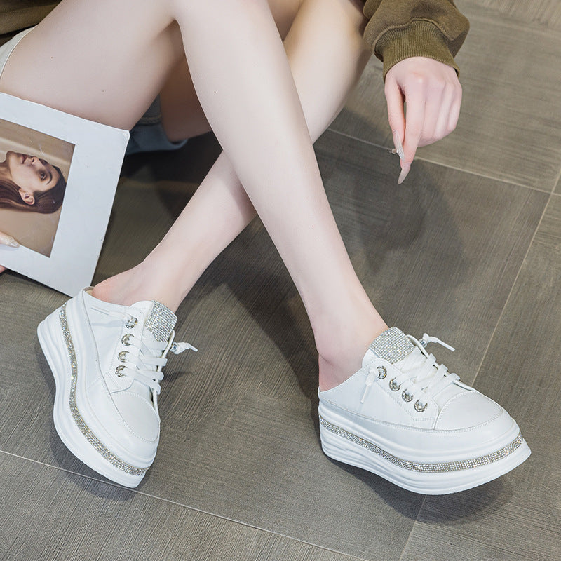 Women's Platform Toe Cap Fashion Rhinestone Lazy Thick-soles Slippers