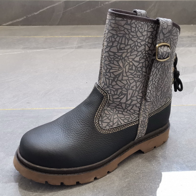 Women's & Men's Offer Cowhide Worker Mongolian Riding Breathable Boots