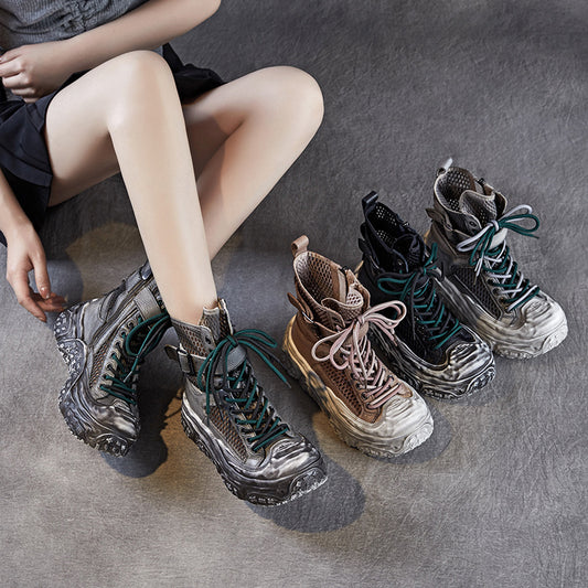 Women's Summer Cowhide Round Head Leisure High Breathable Comfortable Sports Wind Platform Sandals