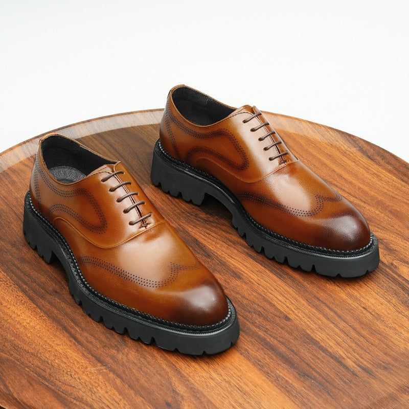 Men's Brogue British Business Platform Height Increasing Leather Shoes