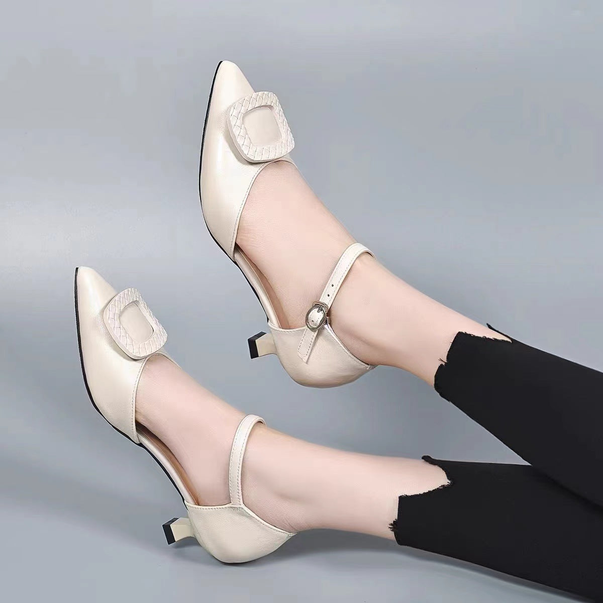 Women's Closed Toe Hollow Summer High Stiletto Pointed Buckle Sandals