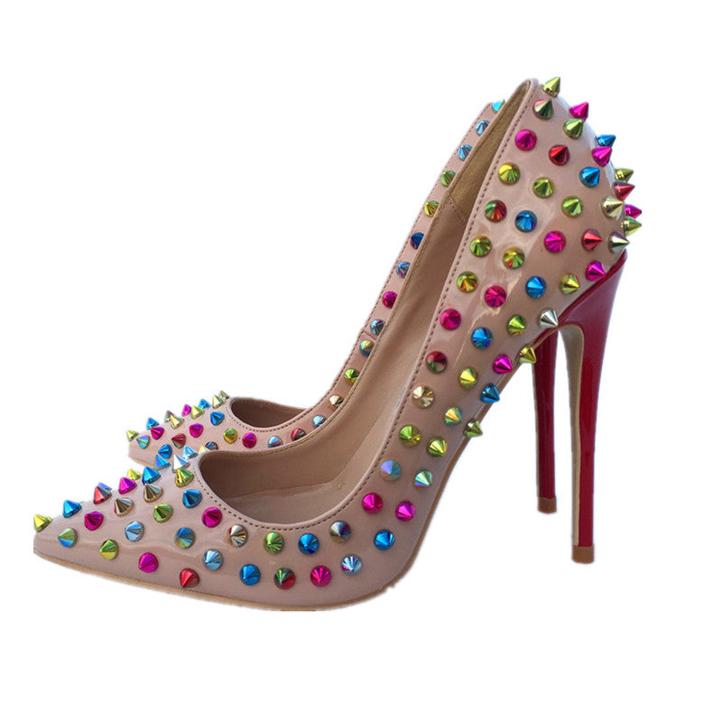 Women's Spring Color Rivet High Stiletto Low-cut Women's Fashion Shoes