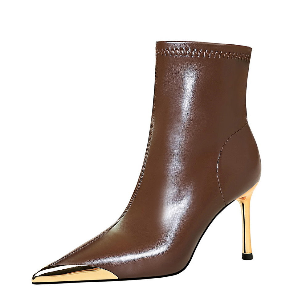 Women's Winter Stiletto Bootie Metal Pointed Toe Fashion Women's Leather Boots