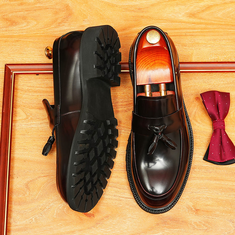 Men's Round Head Thick Bottom Fashion Slip-on Business Leather Shoes
