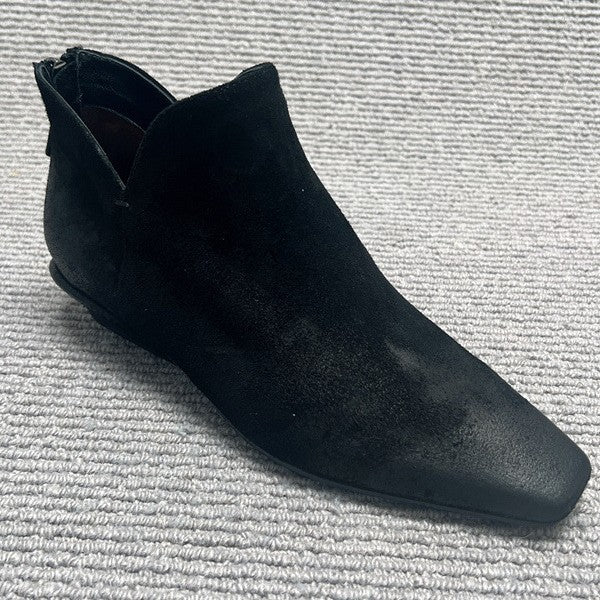 Square Toe Matte Retro Booties Niche Brushed Back Zipper Low Heels
