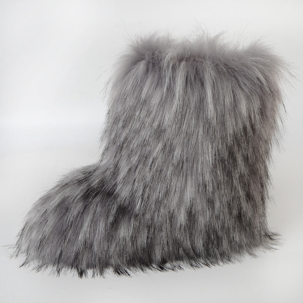 Women's Winter Fur Warm Fleece-lined Imitation Raccoon Snow Boots