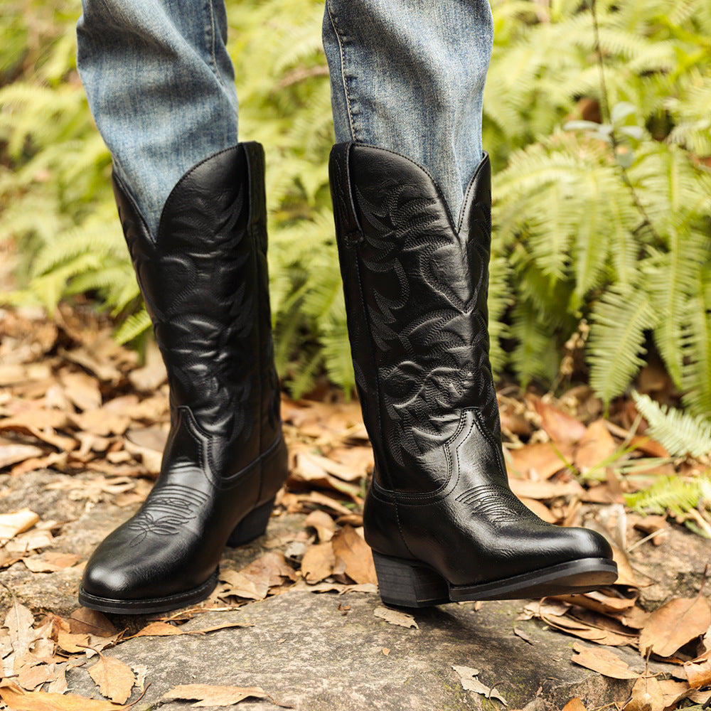Men's High Wooden Root Love Tube Western Boots