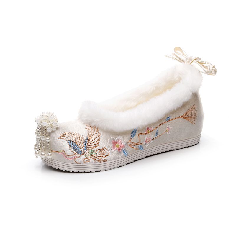 Women's Style Fleece-lined The Han Clothing Beaded Embroidered Women's Shoes