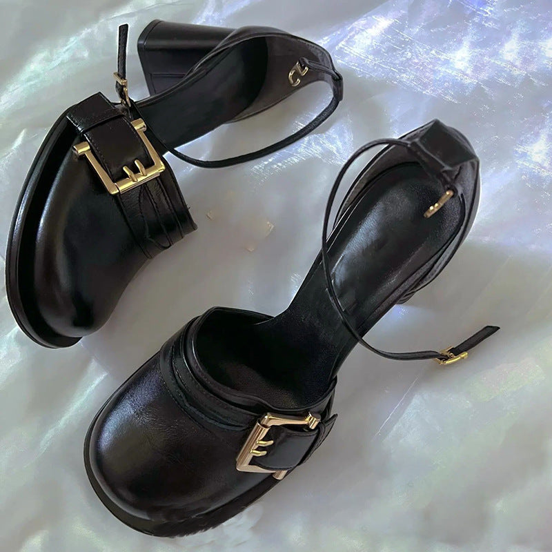 Women's Korean Style Niche Summer Buckled Chunky Mary Women's Fashion Shoes