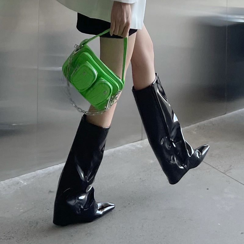 Women's Hair Wedge Pointed Toe Below The Women's Leather Boots