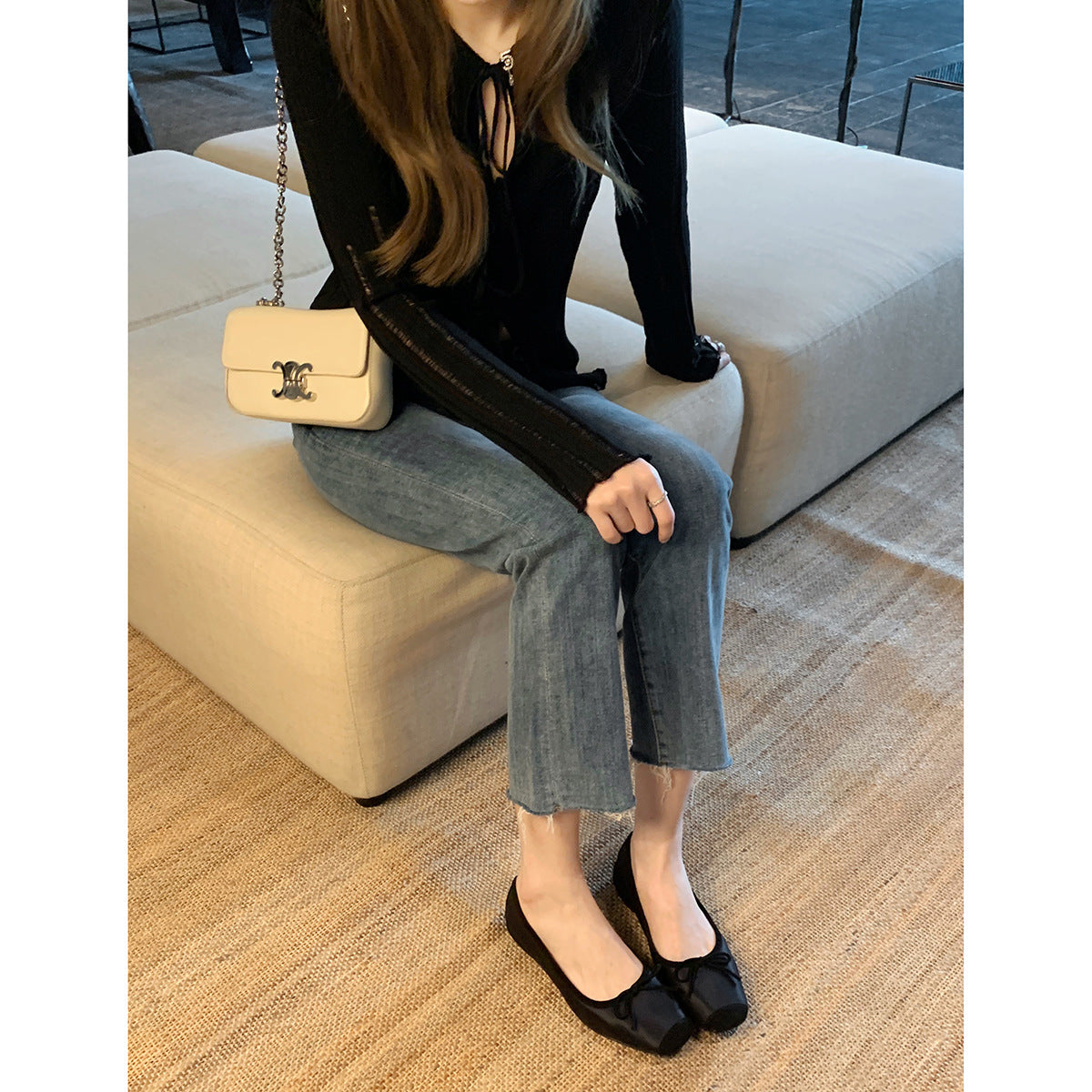 Women's Soft French Style Square Slip-on Round Head Show Feet Small Women's Fashion Shoes