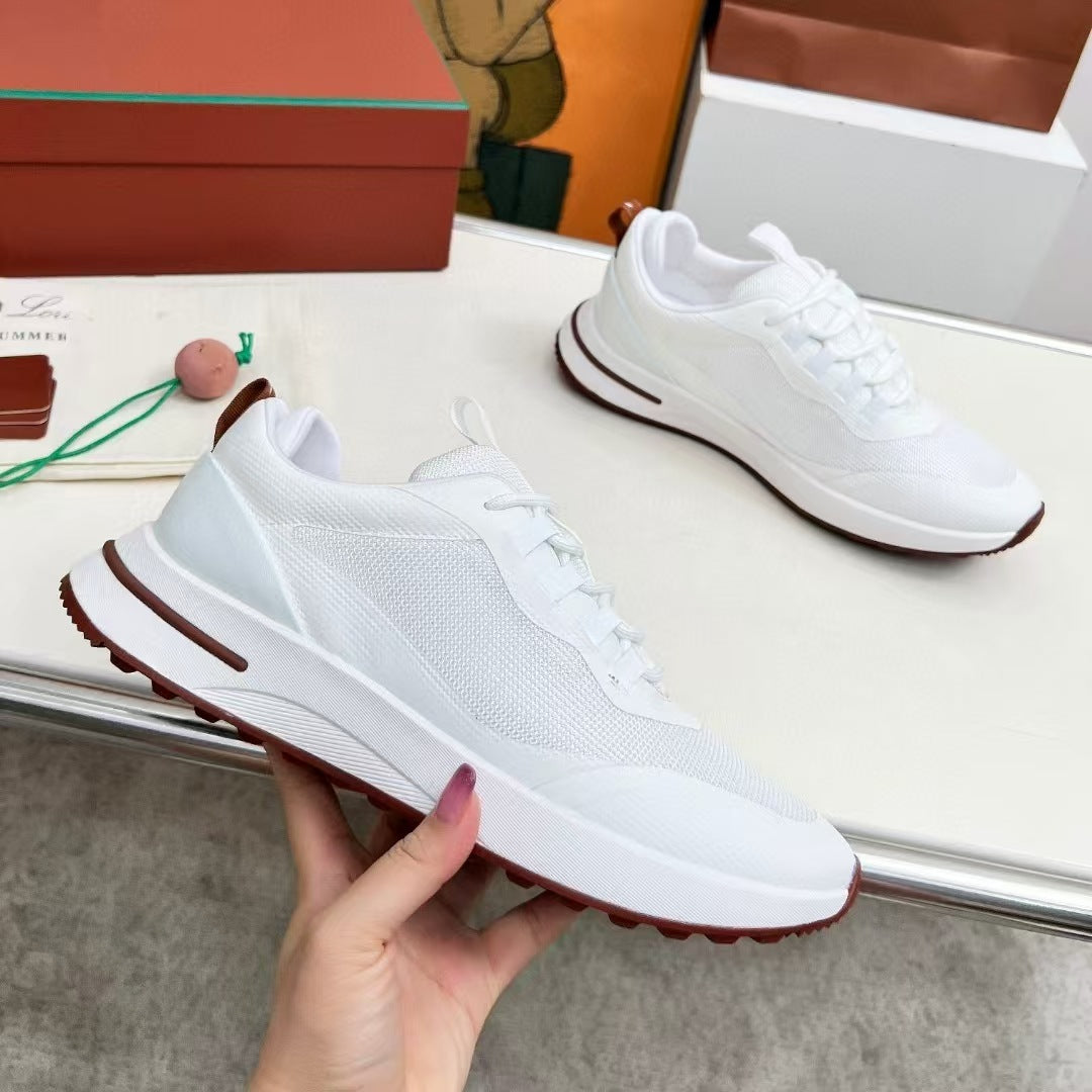 Men's Mesh Thick-soled Jogging Breathable Cowhide Stitching Men's Sports Shoes