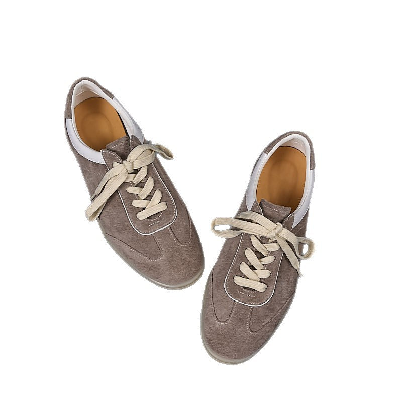 Men's German Training Cowhide Flat Spring Round Head Leisure Soft Bottom Men's Board Shoes