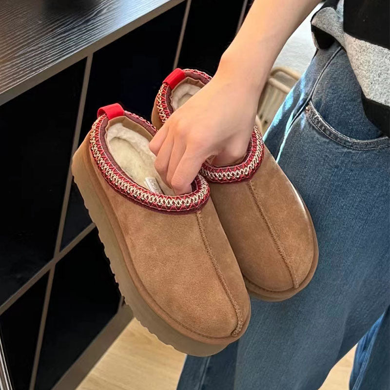 Sheepskin Fur One-piece Thick-soled Ethnic Style Knitted Belt Tasman Boots