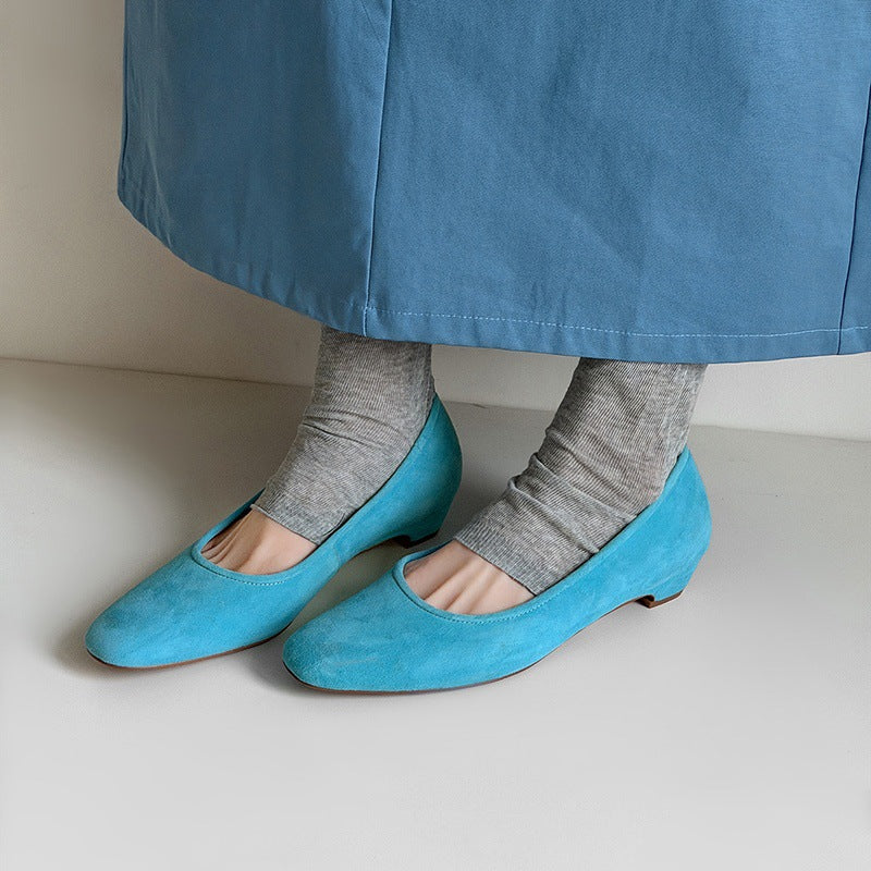 Sky Blue Beauty Retro Round Head Slip-on Flat Pumps Not Women's Fashion Shoes