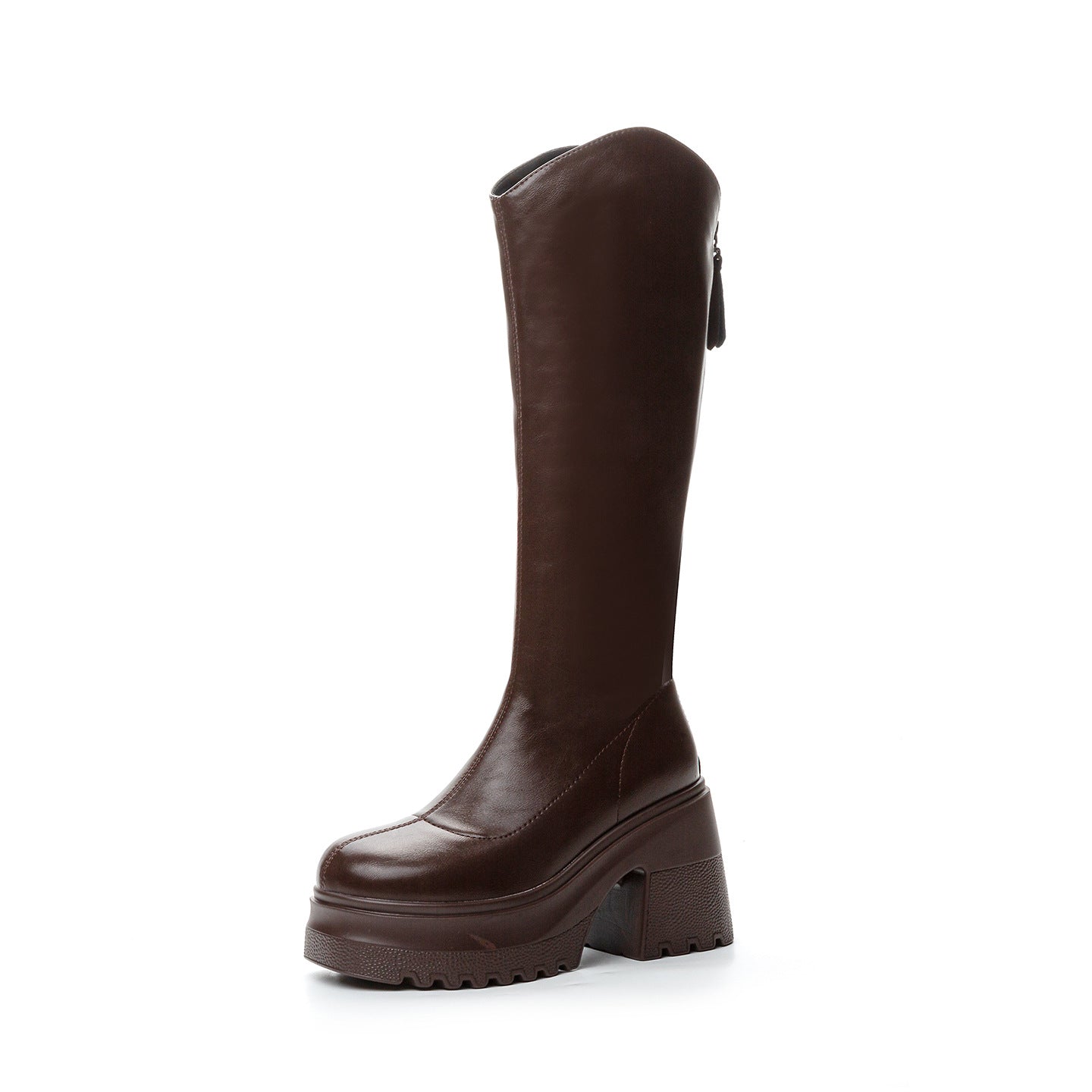 Women's Small Height Increased Thick Bottom Chunky Tall Women's Leather Boots