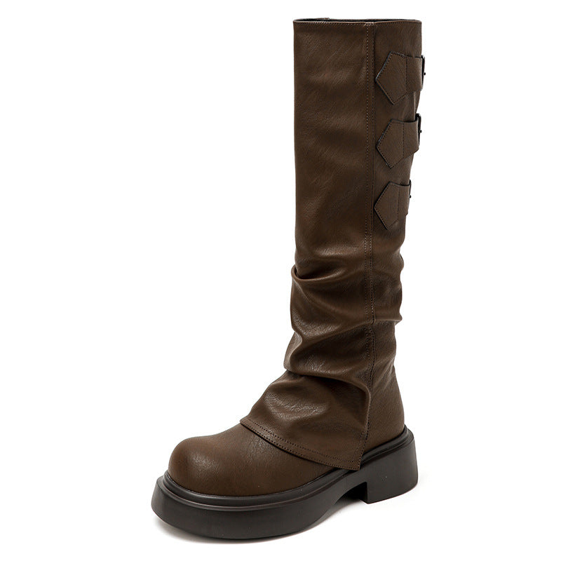 Women's Waste Soil Style Chunky Platform Retro Heels