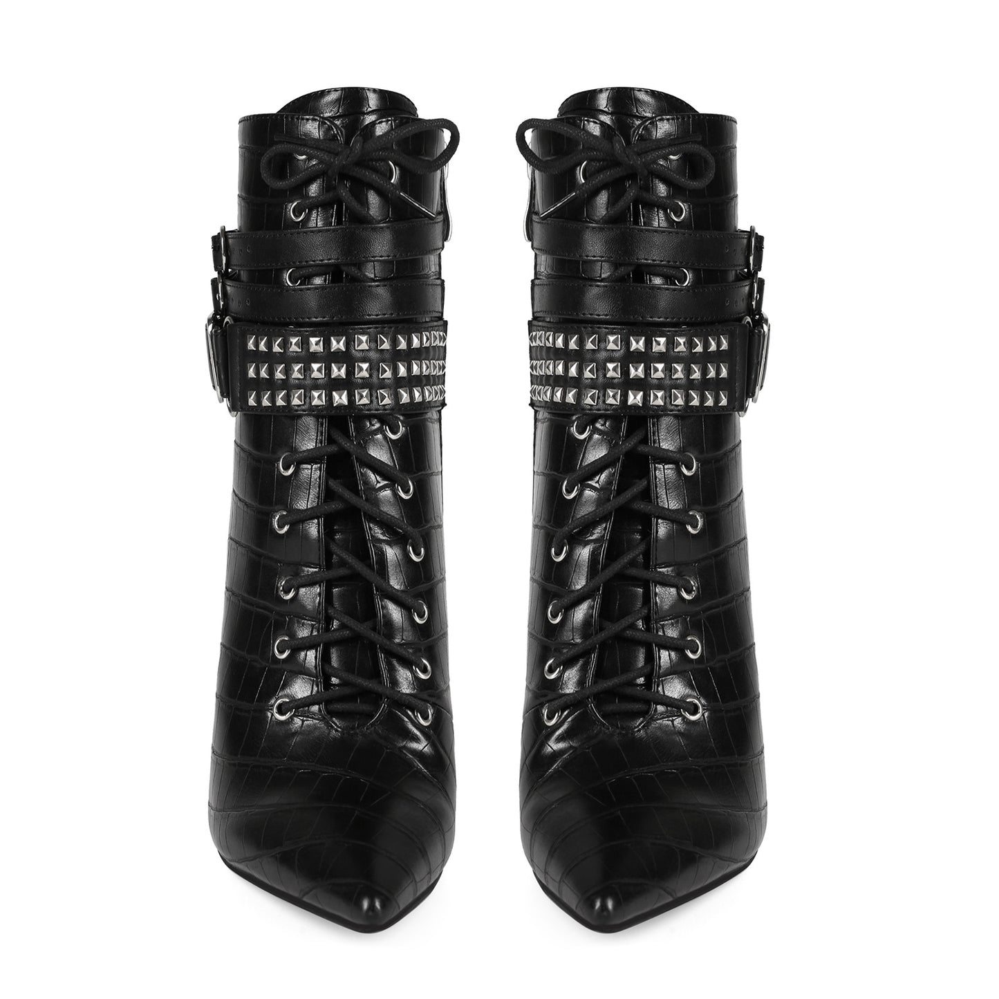 Women's Banquet Fashion Rivet Pointed Toe Stiletto Large Women's Leather Boots